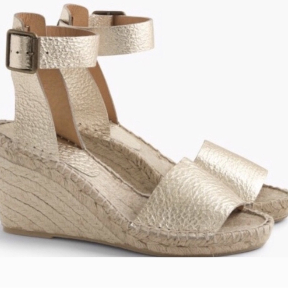 J Crew Corsica Gold Leather Espadrilles